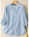 Women Floral Jacquard Stand Collar Button Up Cotton Shirt