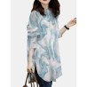Marble Pattern Slit Hem Loose Button Front Blouse