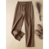 Solid Drawstring Waist Pocket Straight Leg Casual Pants