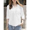 Women Solid 3/4 Sleeve Pocket Stand Collar Blouse