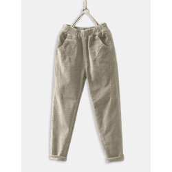 Corduroy Elastic Waist Plus Size Vintage Pants for Women