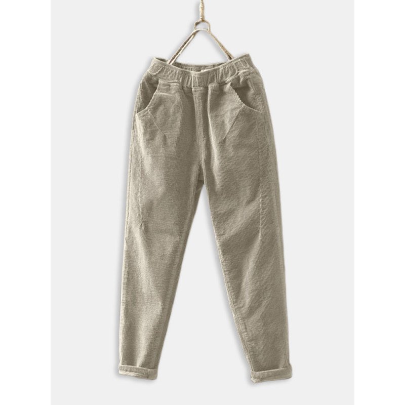 Corduroy Elastic Waist Plus Size Vintage Pants for Women