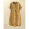 Women Ditsy Floral Print Quarter Button Short Sleeve Dress