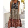 Women Ditsy Floral Print Color Block Patchwork Sleeveless Dress