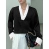 Mens Contrast Patchwork Long Sleeve V-neck T-shirt