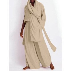 Men Plain Irregular Hem Sleeve Loose 2 Piece Set