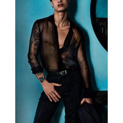 Mens Transparent Mesh See Through Long Sleeve Shirt