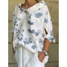 Women Floral Plant Print Lapel Cutout Detail 3/4 Sleeve Shirt