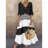 Striped Patchwork Button Front Maxi Dress For Women