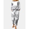 Vintage Printed Cotton Elastic Waist Two-piece Set Suit