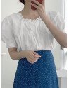 Women Guipure Lace Square Collar Puff Sleeve Blouse