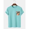Mens Tropical Leaf Chest Pocket Print Casual Short Sleeve T-Shirts