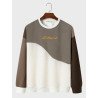 Mens Color Block Patchwork Embroidered Crew Neck Pullover Sweatshirts