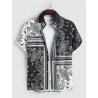 Mens Monochrome Ethnic Paisley Print Lapel Short Sleeve Shirts