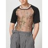Mens Sexy Lace Print Short-sleeved T-Shirts