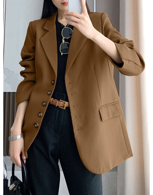 Solid Long Sleeve Button Front Lapel Blazer