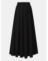 Solid Color Plain Pleated Elastic Waist Long Casual Skirt for Women