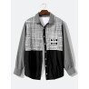 Mens Plaid Mix Print Patchwork Casual Long Sleeve Shirts