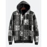 Mens Monochrome Ethnic Floral Print Zip Front Drawstring Hoodies