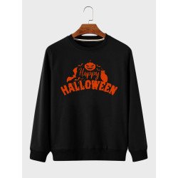 Mens Halloween Pumpkin Print Crew Neck Pullover Sweatshirts