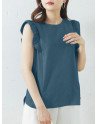 Women Cotton Ruffle Trim Sleeveless Side Split Tank Top