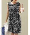 Women Abstract Print Crew Neck Casual Sleeveless Dress