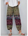 Women Allover Floral Print Patchwork Irregular Cuff Cropped Pants