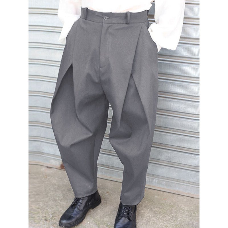 Men Plain Cross Pleated Pants