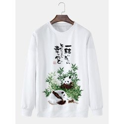 Mens Panda Bamboo Print Crew Neck Pullover Sweatshirts