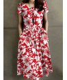 Flower Print Drawstring Pocket Short Sleeve Midi Dress