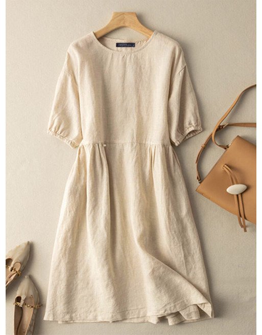 Women Solid Short Sleeve Crew Neck Casual Dress