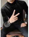 Men High Neck Velvet Long Sleeve T-Shirt