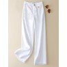 Women Solid Cotton Drawstring Waist Casual Straight Pants