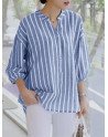 Stripe Pattern Puff Sleeve Blouse For Women