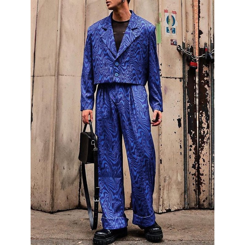 Mens Swirl Print Blazer 2 Pieces Outfits