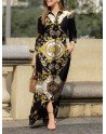Tribal Pattern Lapel Pocket Button Down Shirt Maxi Dress