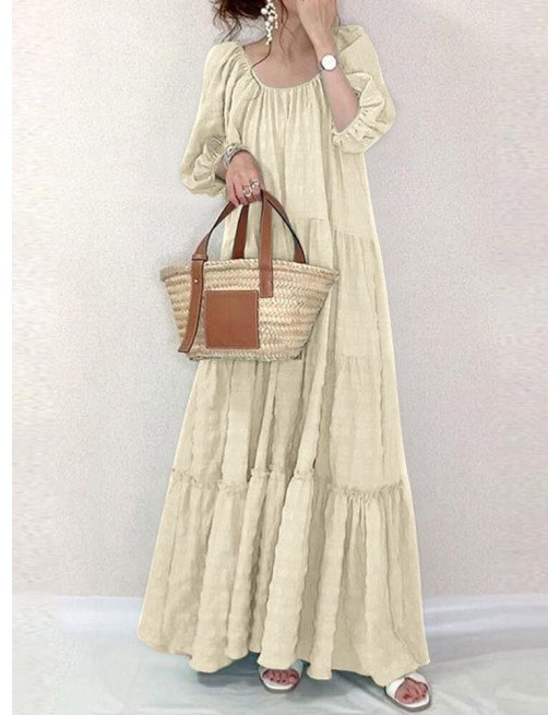 Solid Square Collar Ruffle Casual Maxi Dress
