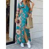 Tribal Pattern Long Sleeve Lapel Pocket Maxi Shirt Dress