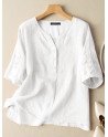 Women Lace Patchwork Solid Short Sleeve Casual Blouse