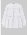 Solid Color Puff Sleeves Patchwork Casual Blouse For Women