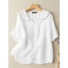 Women Plain Frill Half Sleeve Cotton Casual Blouse