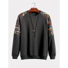 Mens Ethnic Pattern Patchwork Raglan Sleeve Pullover Sweatshirts