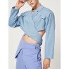 Mens Solid Irregular Cross Cutout Crop Blazer