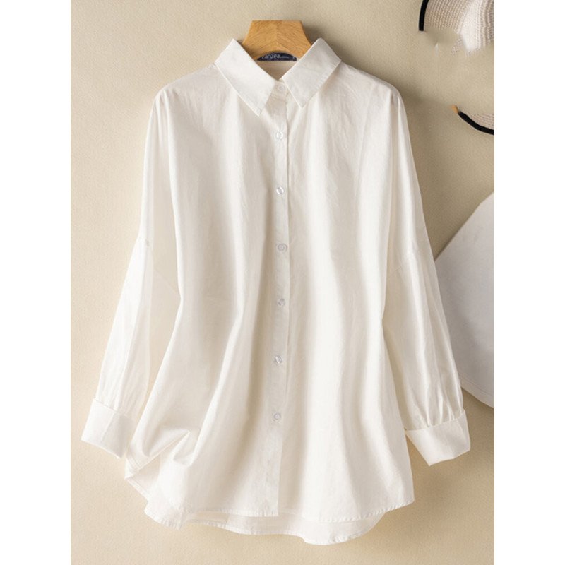 Solid Long Sleeve Lapel Button Front Casual Shirt