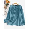 Solid Ruffle Trim Tie Front Long Sleeve Crew Neck Blouse