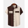Mens Two Tone Patchwork Tassel Detail Corduroy Short Sleeve Shirts