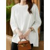 Solid High-low Hem Casual Long Sleeve Crew Neck T-shirt