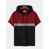 Mens Ethnic Pattern Ribbon Patchwork Short Sleeve Hooded T-Shirts