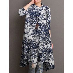 Stand Collar Ethnic Print Long Sleeve Vintage Shirt For Women