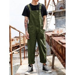 Mens Solid Button Design Casual Cargo Overall With Pocket